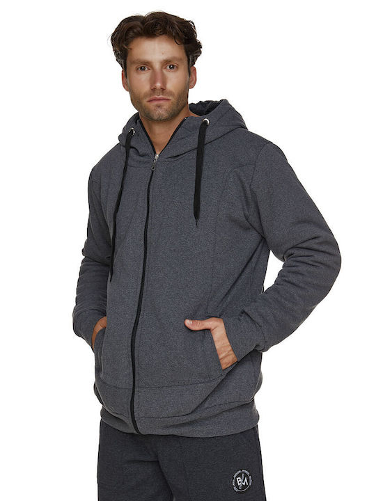 Bodymove Men's Sweatshirt Jacket with Hood and Pockets Gray