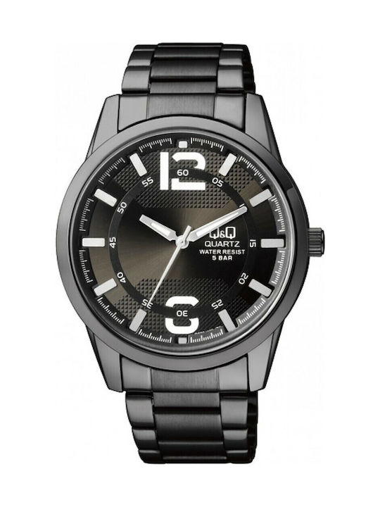 Q&Q Herrenuhr 44mm Batterie mit Schwarz Metallarmband