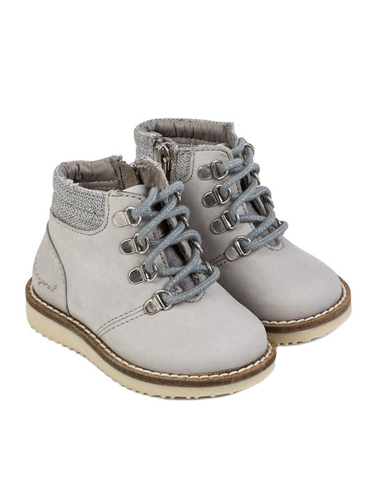 Mayoral Kids Leather Boots with Lace Gray