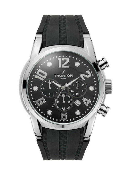 Thorton Ανδρικό Ρολόι 49mm Χρονογράφος Μπαταρίας με Μαύρο Καουτσούκ Λουράκι