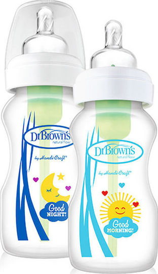 Dr. Brown's Plastic Baby Bottle Options Plastic Baby Bottle with Wide Neck Good Morning Anti-Colic with Silicone Teat for 2+ Months 270ml