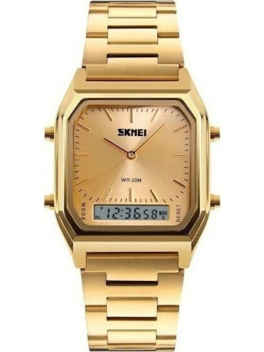 Skmei 1220 Gold Ανδρικό Ρολόι 43mm Μπαταρίας με Χρυσό Μεταλλικό Μπρασελέ