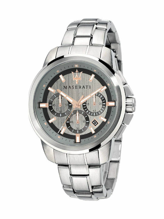 Maserati Successo Stainless Ανδρικό Ρολόι 45mm Χρονογράφος Μπαταρίας με Ασημί Μεταλλικό Μπρασελέ