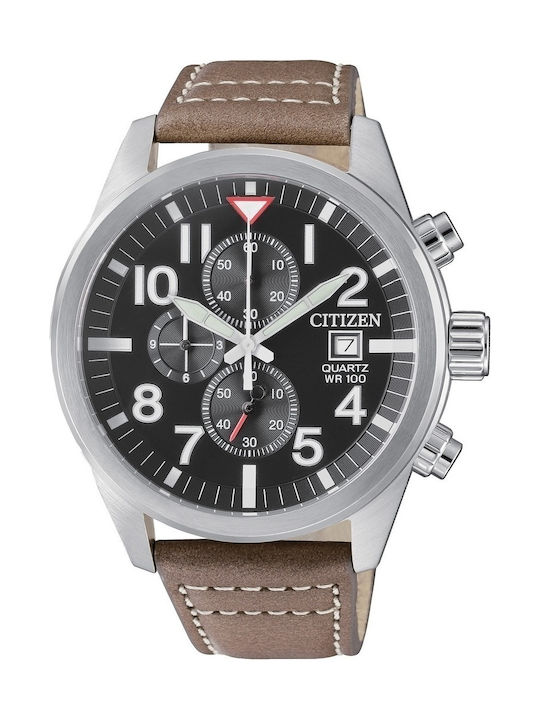 Citizen Ρολόι Chrono Χρονογράφος με Δερμάτινο Λουράκι σε Καφέ χρώμα
