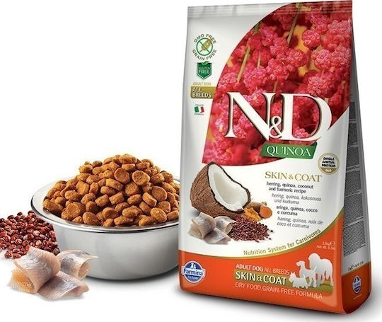 Farmina N&D Quinoa Skin & Coat 7kg Trockenfutter ohne Getreide & Gluten für erwachsene Hunde mit Hering