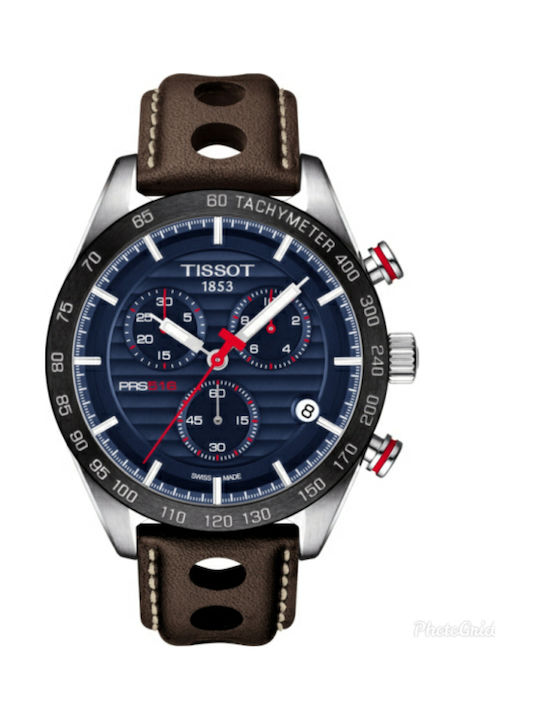 Tissot T-Sport PRS 516 Ρολόι Χρονογράφος Μπαταρίας με Δερμάτινο Λουράκι σε Καφέ χρώμα