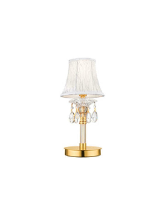 Fan Europe Monet Crystal Table Lamp for Socket E14 with White Shade and Gold Base