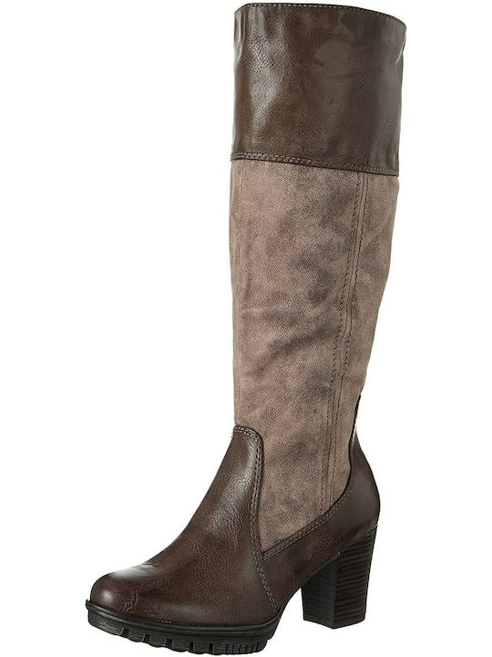 Jana Leder Damenstiefel mit Gummizug Beige