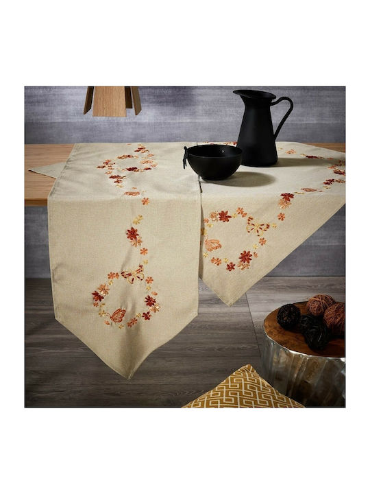 Whitegg 16341 Cotton & Polyester Checkered Tablecloth with Embroidery Beige 90x90cm