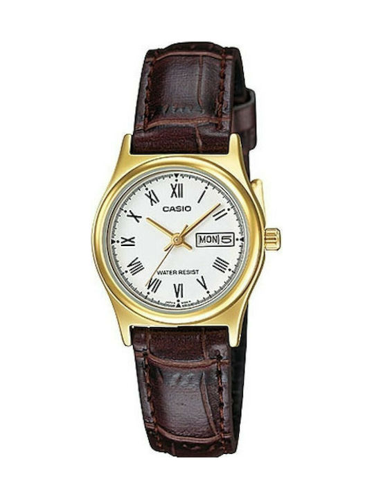 Casio Watch with Brown Leather Strap LTP-V006GL-7BUDF