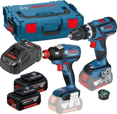 Bosch Σετ Κρουστικό Δραπανοκατσάβιδο & Μπουλονόκλειδο 18V με 3 Μπαταρίες 4Ah και Θήκη