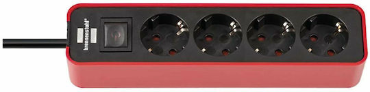Brennenstuhl H05VV-F 3G1,5 Πολύπριζο 4 Θέσεων με Διακόπτη και Καλώδιο 1.5m Κόκκινο