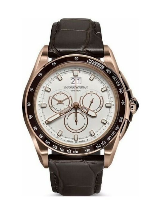 Emporio Armani Watch Chronograph Battery with Brown Leather Strap ARS9107