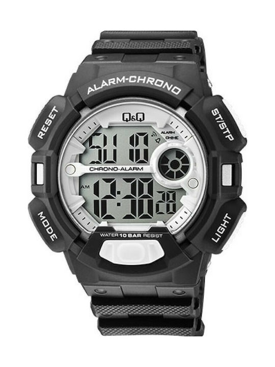 Q&Q Digital Uhr Batterie mit Schwarz Kautschukarmband M132J008Y