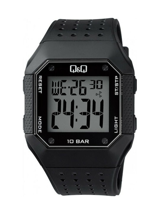 Q&Q Ψηφιακό Ανδρικό Ρολόι 40mm Μπαταρίας με Μαύρο Καουτσούκ Λουράκι