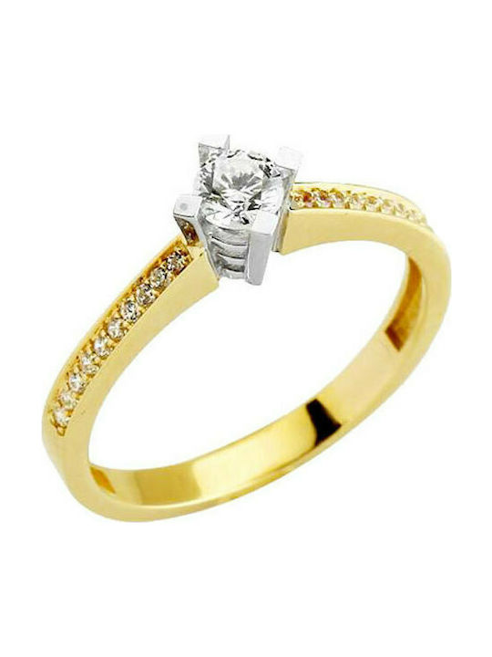 Gold solitaire ring K9 with zircon