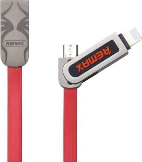 Remax Armor RC-067t Flat USB to Lightning / micro USB Cable Κόκκινο 1m