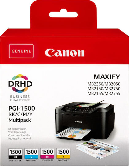 Canon PGI-1500 Γνήσιο Πακέτο 4 Μελανιών Εκτυπωτή InkJet Κίτρινο / Κυανό / Ματζέντα / Μαύρο (9218B005)