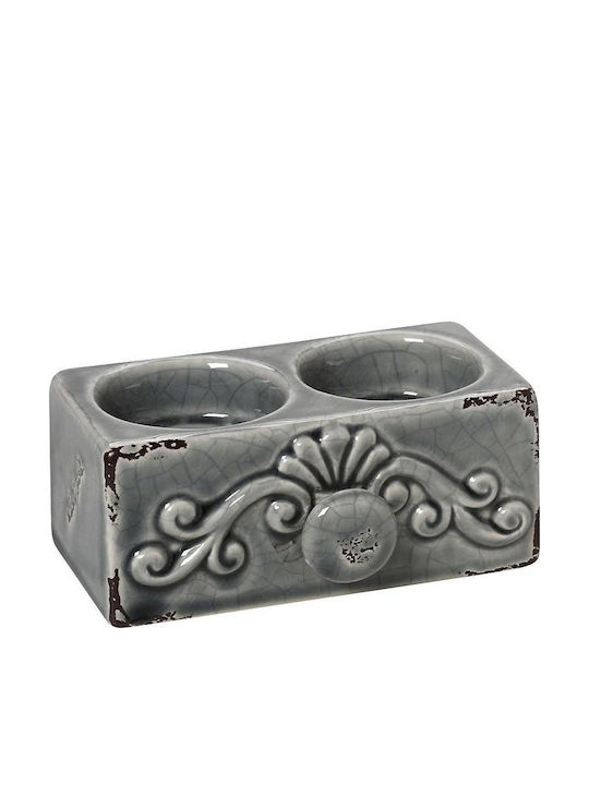 Espiel Candle Holder suitable for Tealights Ceramic 2 Seats in Gray Color 12.5x8x5cm 1pcs