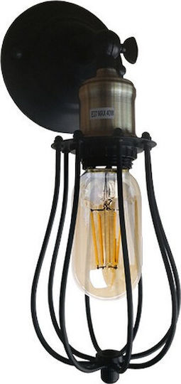 GloboStar Industrial Wall Lamp with E27 Socket Black 12x32cm