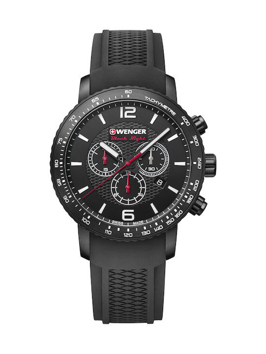 Wenger Roadster Ανδρικό Ρολόι 45mm Χρονογράφος Μπαταρίας με Μαύρο Καουτσούκ Λουράκι