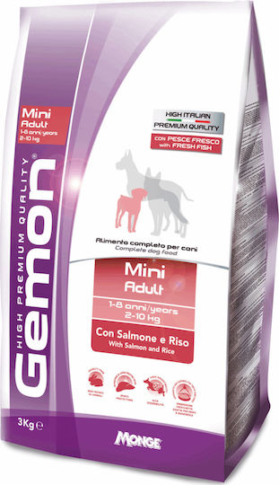 Monge Gemon Mini Adult 3kg Dry Food for Adult Small Breed Dogs with Rice and Salmon