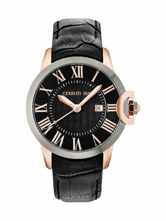 Cerruti Faiano Men's Watch 44mm Battery with Black Leather Strap
