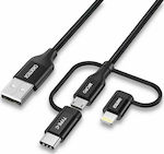 Choetech Braided USB to Lightning / Type-C / micro USB Cable Μαύρο 1.2m (CHTCH.IP0030)