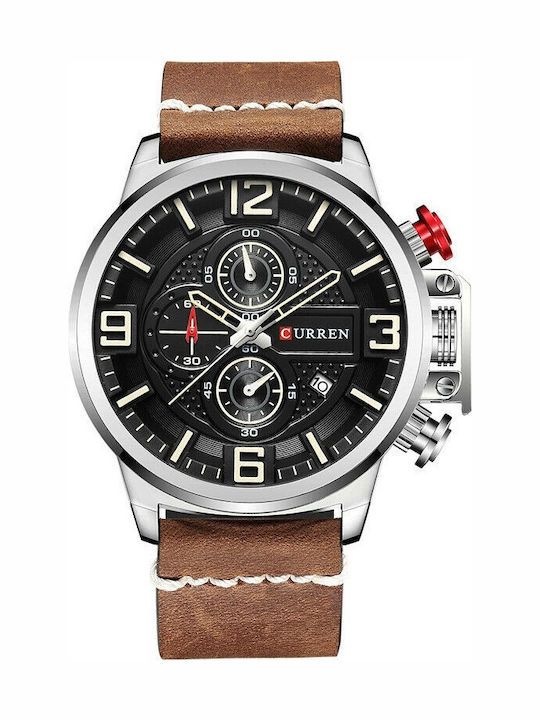 Curren Ανδρικό Ρολόι 48mm Χρονογράφος Μπαταρίας με Δερμάτινο Λουράκι Brown