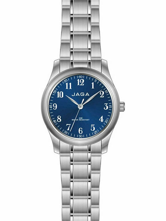Jaga J1024 Ανδρικό Ρολόι 38mm Μπαταρίας με Ασημί Μεταλλικό Μπρασελέ