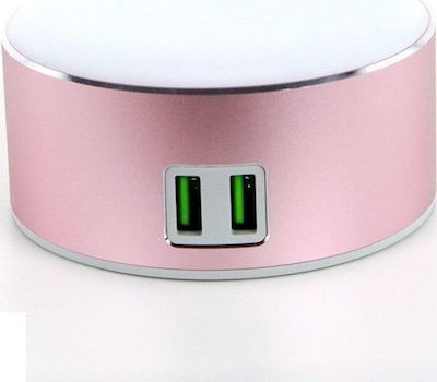 Fineblue Βάση Φόρτισης με 2 Θύρες USB-A σε Ροζ χρώμα (F-306)