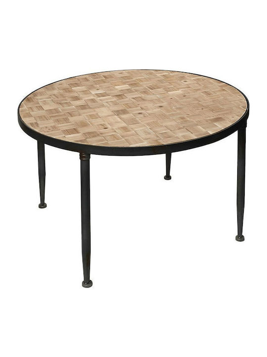 Rotund Măsuță de Cafea din Lemn Masiv Natural / Negru L80xP80xH50cm.