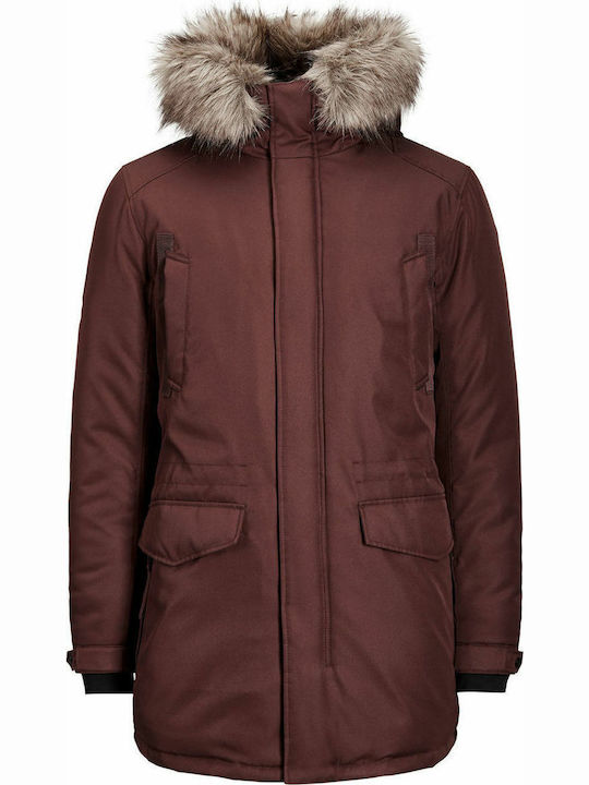 Jack & Jones Men's Winter Parka Jacket Windproof Purple / Fudge