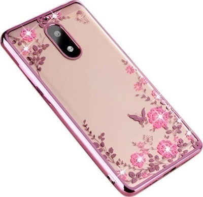 Forcell Diamond Garden Rose Gold Umschlag Rückseite Silikon Rose Gold (Nokia 6)