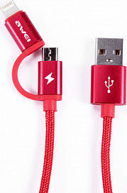 Awei CL-930C Braided USB to Lightning / micro USB Cable Κόκκινο 0.2m