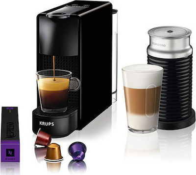 Krups Essenza Mini & Aeroccino Pod Coffee Machine for Capsules Nespresso Pressure 19bar with Milk Frother Black