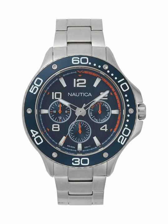 Nautica Pier 25 Men's Watch 48mm Chronograph Battery with Silver Metal Bracelet