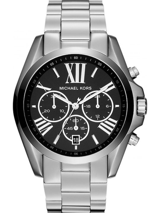 Michael Kors Bradshaw Γυναικείο Ρολόι 42mm Χρονογράφος Μπαταρίας με Ασημί Μεταλλικό Μπρασελέ