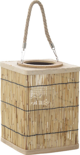 Inart Wooden Tabletop Lantern Beige 21x21x28cm