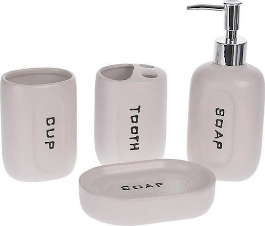 Inart Set Accesorii Baie Ceramică Alb 4buc