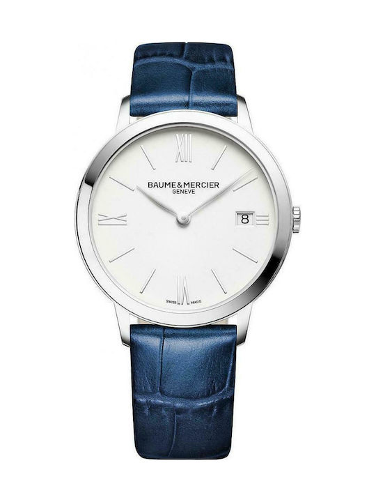 Baume & Mercier Uhr Batterie mit Blau Lederarmband MOA10355