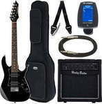 Harley Benton Electric Guitar RG-Mini with HH Pickups Layout, Tremolo, Rosewood Fretboard Bundle 2 in Black