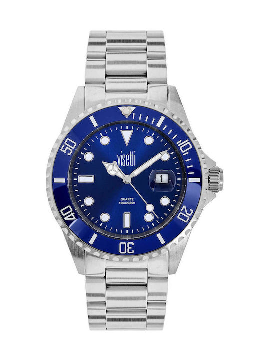 Visetti Yachtmaster Ανδρικό Ρολόι 44mm Μπαταρίας με Ασημί Μεταλλικό Μπρασελέ