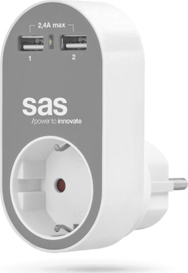 SAS Зарядно без кабел с 2 USB-A порта Сив (Go Multi)