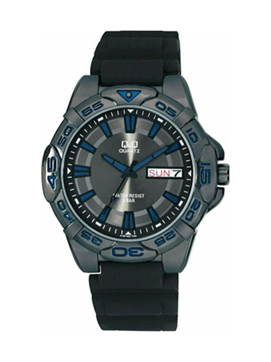 Q&Q Watch Battery with Black Rubber Strap A180J...