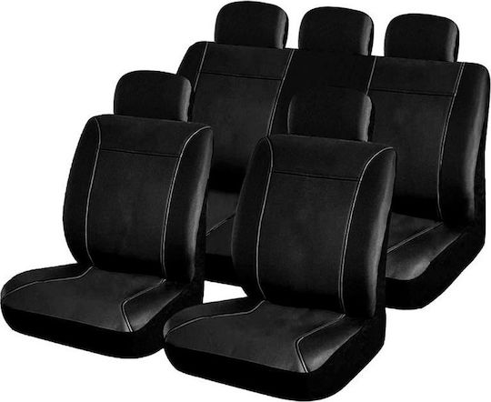 Autoline Autoline Car Seat Covers Set 9 Pieces Leatherette Platinum Black