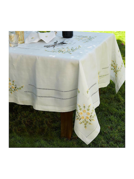 Whitegg Tablecloth Linen with Embroidery 134 White 180x220cm