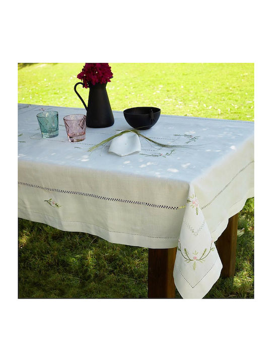 Whitegg 10656 Linen Tablecloth with Embroidery White 140x180cm