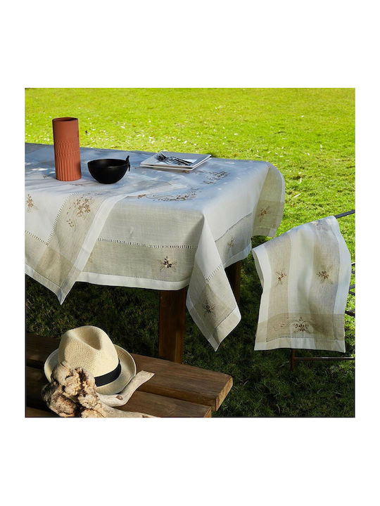 Whitegg 813 Linen Checkered Tablecloth with Embroidery Ecru 90x90cm