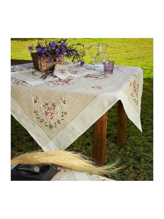 Whitegg 8124A Linen Tablecloth with Embroidery Beige 140x180cm